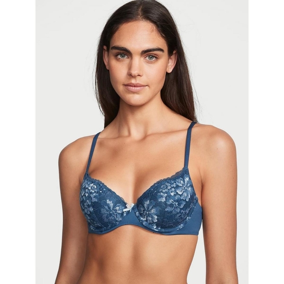 Body By Victoria's Secret Lightly Lined Lace Demi Convertible Bra Midnight Blue - Picture 1 of 16